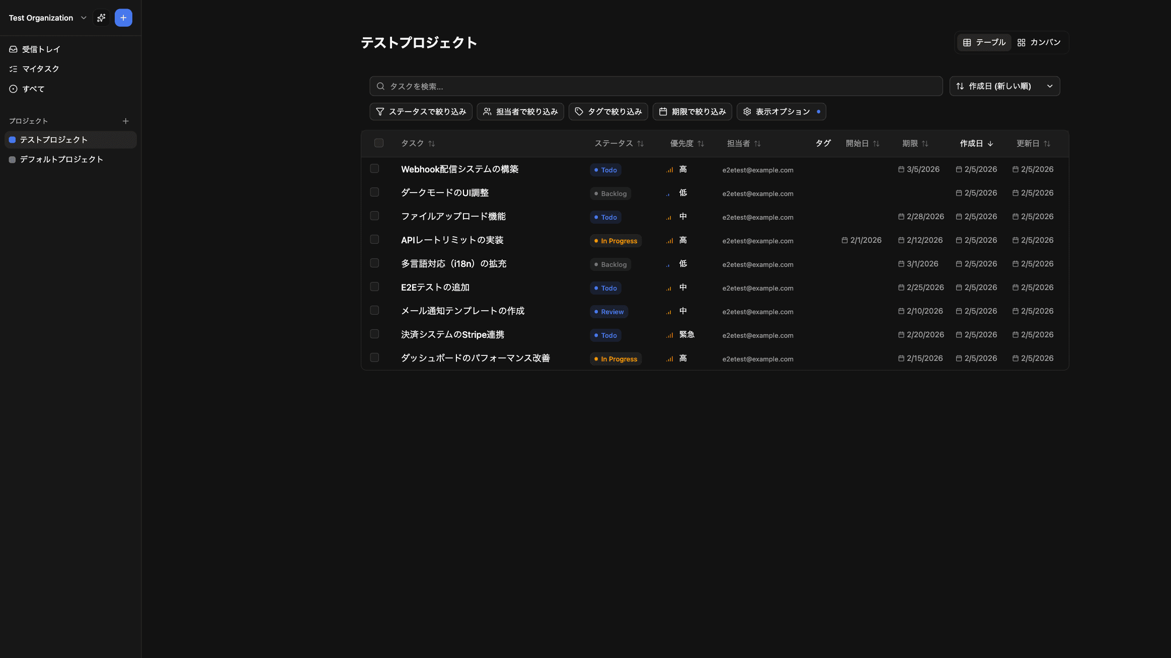 TaskAI タスク一覧画面